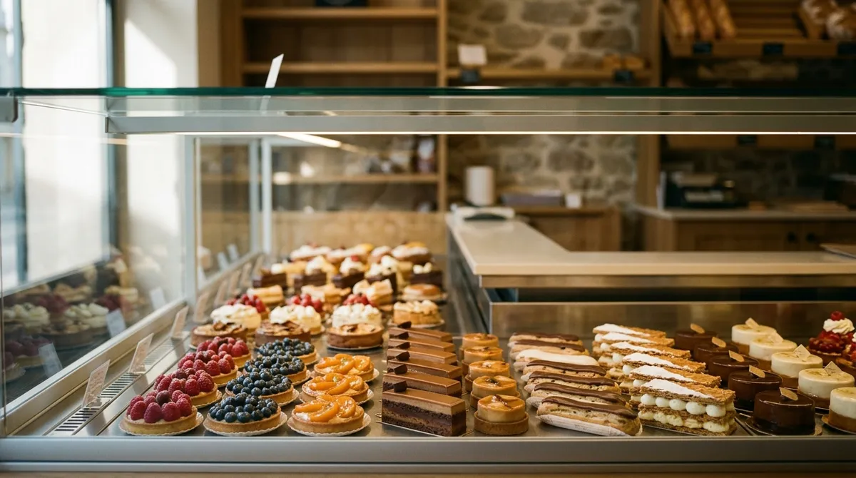Vitrine de pâtisseries d’une boulangerie